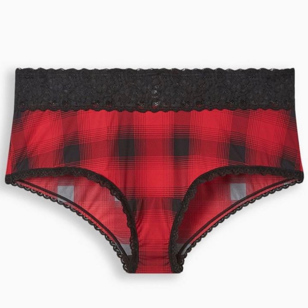 5/$50 🌱 NEW TORRID 10 🖤 Red & Black Plaid Mid-Rise Cheeky Lace Trim Panty